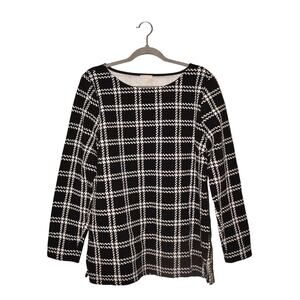 TALBOTS‎ $89 Black White Grid Check Textured Knit Pullover Tunic Long Sleeve XL
